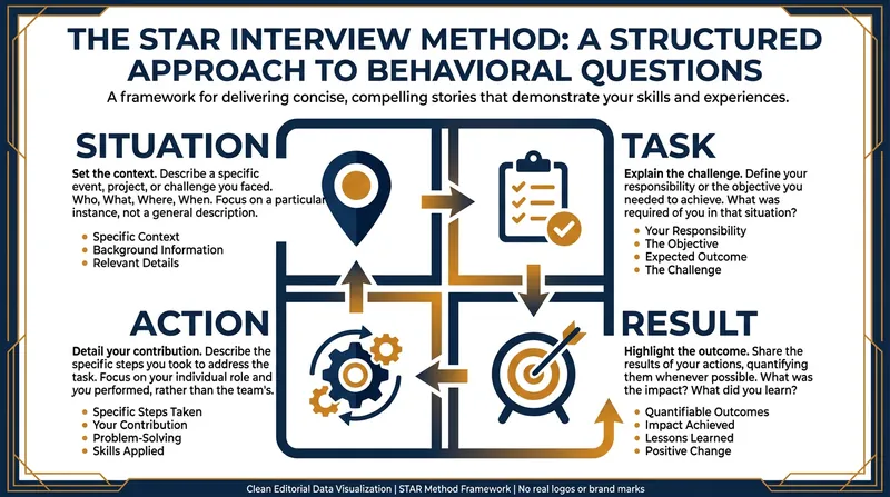 The STAR method provides a structured narrative blueprint for answering behavioral interview questions.