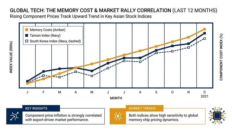 As memory chip prices have surged, so have the equity markets of the countries that manufacture them.