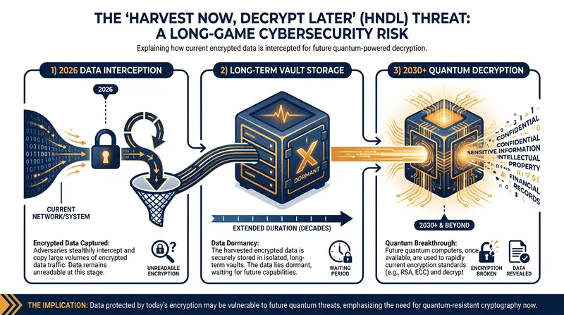 The 'Harvest Now, Decrypt Later' threat model.