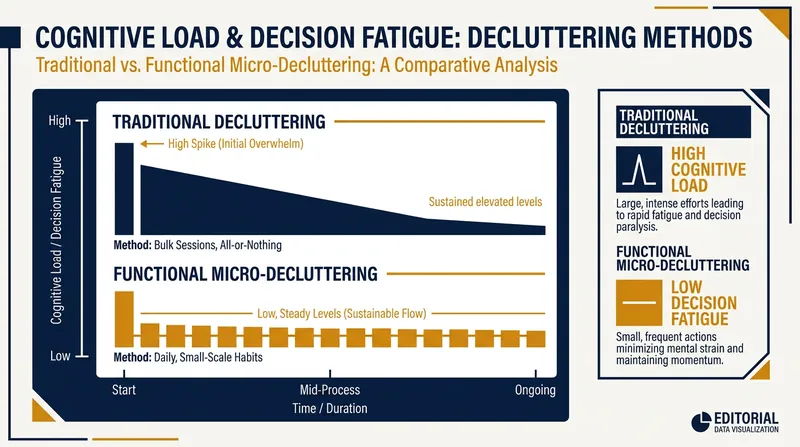 Traditional organizing methods often create a spike in cognitive load, leading to burnout before the task is finished.