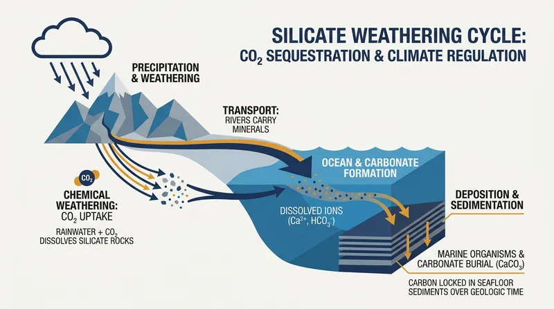 The silicate weathering thermostat naturally regulates Earth's temperature by sequestering carbon.
