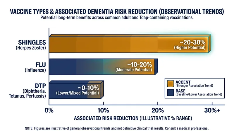 Multiple routine adult immunizations have been linked to a reduced risk of cognitive decline in observational studies.