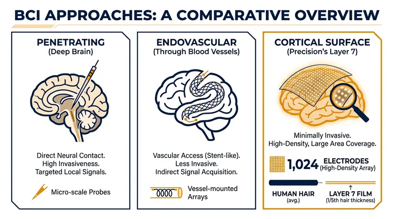 How minimally invasive cortical surface arrays compare to traditional BCI implantation methods.