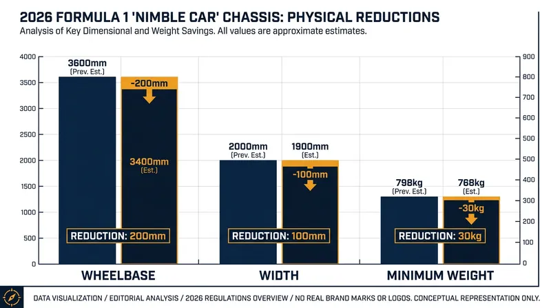 The 2026 chassis regulations reverse a decade-long trend of F1 cars becoming larger and heavier.