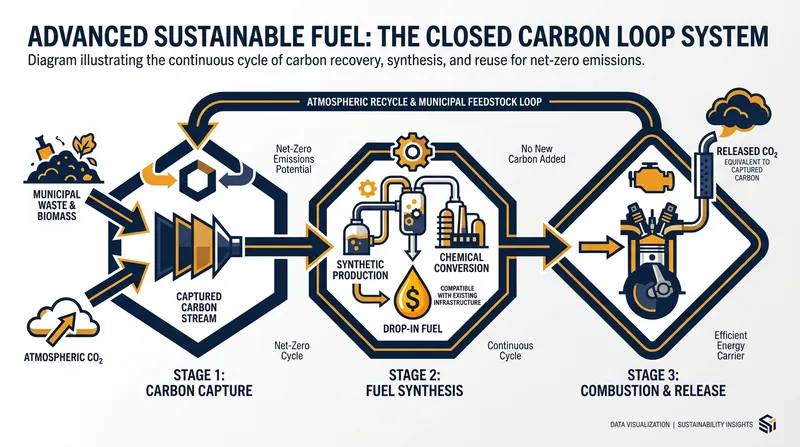 Advanced Sustainable Fuel creates a closed carbon loop, ensuring no new fossil carbon enters the atmosphere.