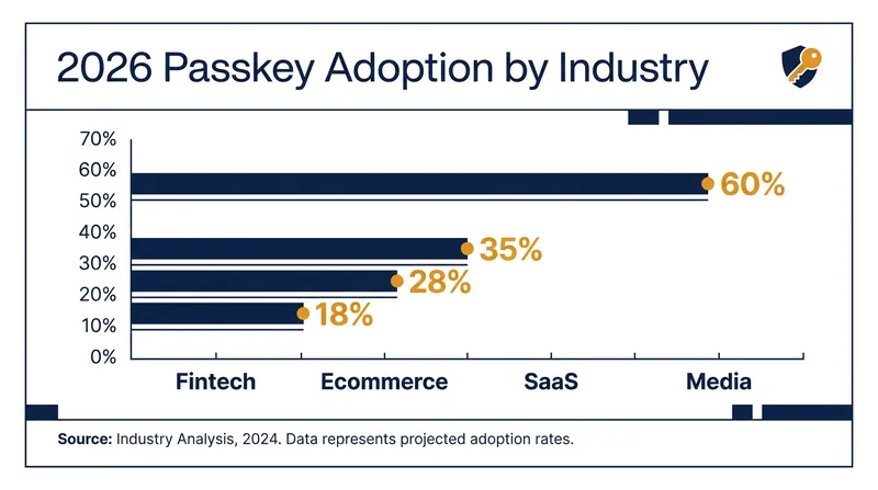 Financial services lead passkey adoption due to high app engagement and regulatory pressure.