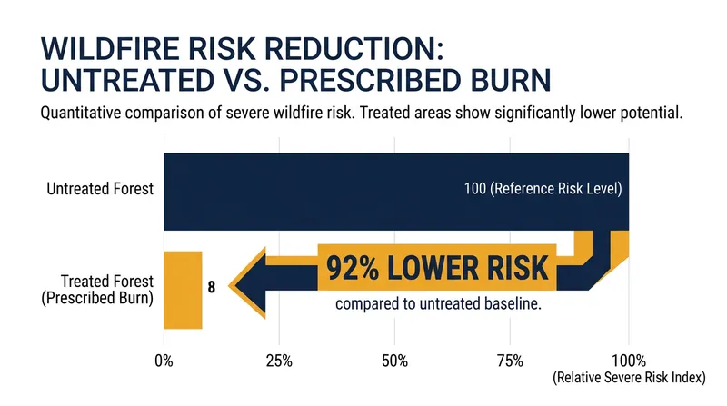 Low-severity fires reduce the immediate risk of a subsequent severe wildfire by 92%.