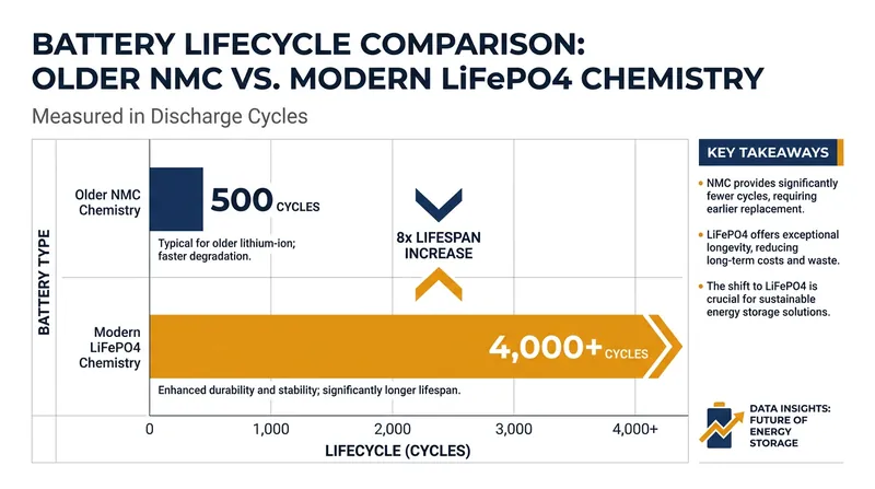 LiFePO4 (LFP) batteries offer significantly more charge cycles than older lithium chemistries.