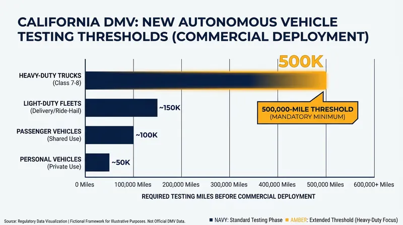 California's new regulations require extensive real-world testing before autonomous trucks can operate commercially without a safety driver.