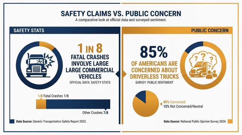 While developers point to the potential to save lives, public skepticism regarding 80,000-pound driverless vehicles remains high.