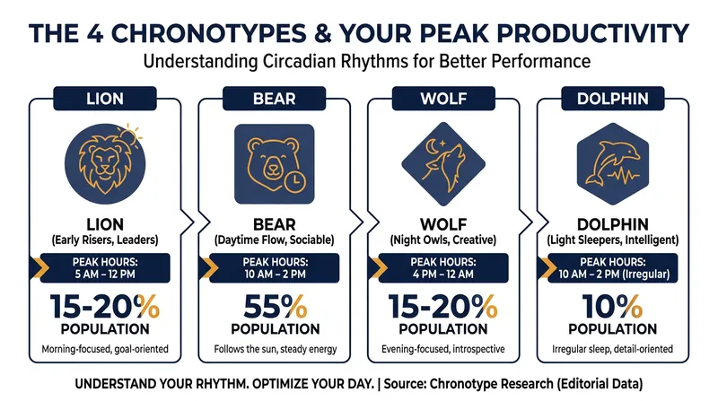 Dr. Michael Breus's four chronotypes illustrate how genetic variations dictate our ideal working hours.
