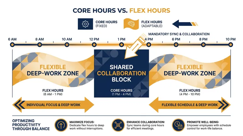Core collaboration hours ensure teams stay connected while maintaining individual flexibility.