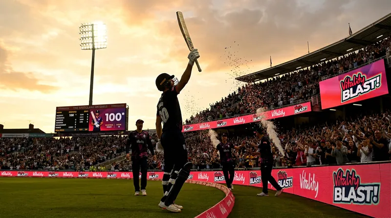 Warwickshire's Dan Webster celebrates his maiden T20 century after a historic chase against Somerset.