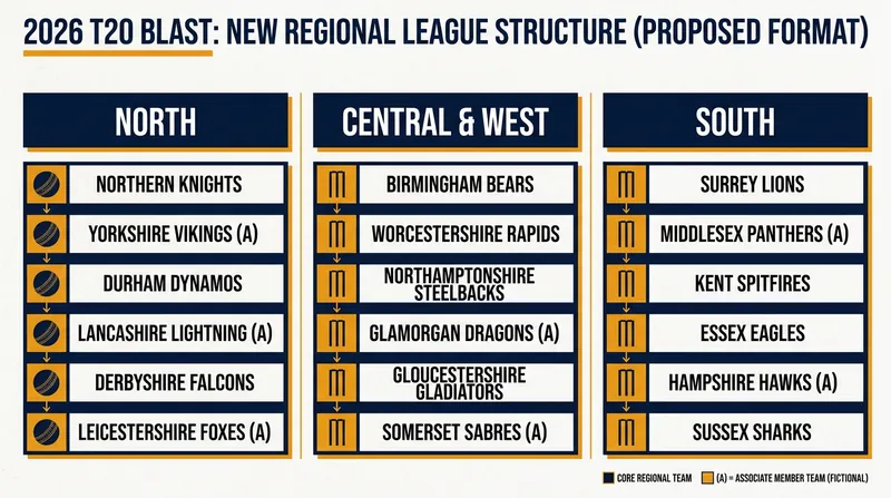 The 18 first-class counties have been split into three regional groups of six for the 2026 season.