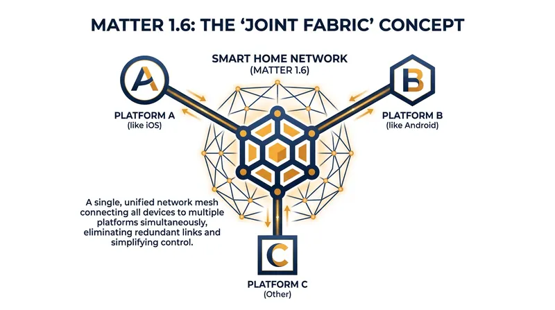 The Joint Fabric feature allows multiple smart home platforms to co-administer the same network of devices seamlessly.