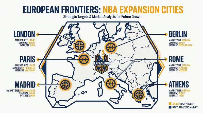 Major European markets targeted for permanent NBA franchises.