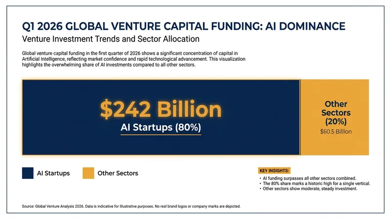 Artificial intelligence companies captured 80% of all global venture capital deployed in the first quarter of 2026.