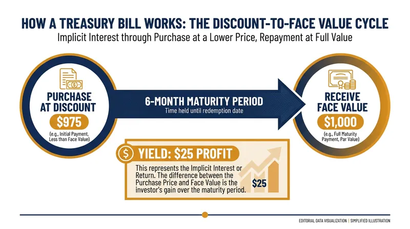 Unlike traditional bonds, T-bills are sold at a discount and pay out their full face value upon maturity.