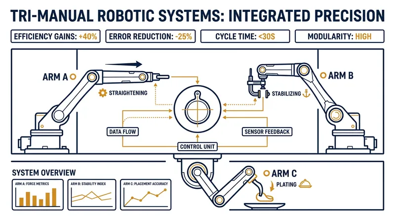 The tri-manual architecture allows the system to stabilize, cut, and plate simultaneously without crushing the delicate tissue.
