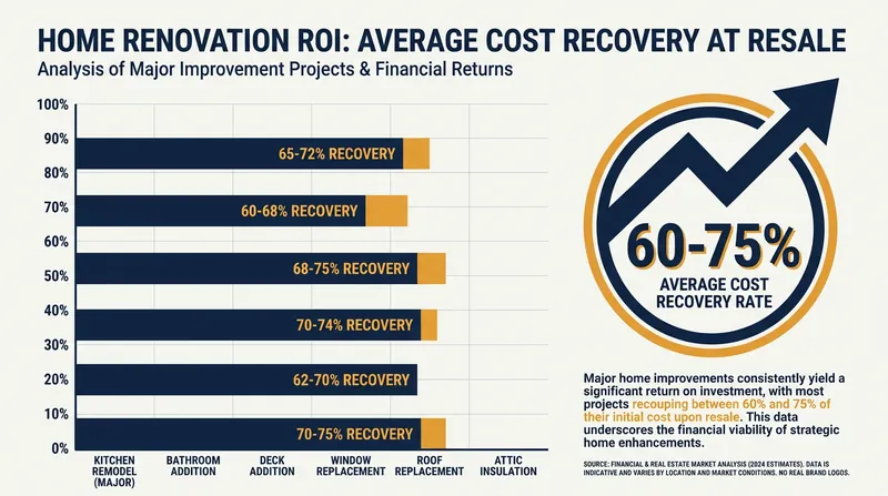 Strategic renovations typically recover the majority of their costs at resale, building forced appreciation.