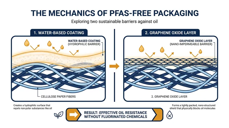 Modern alternatives use natural polymers or mechanical densification to create a physical barrier against grease.