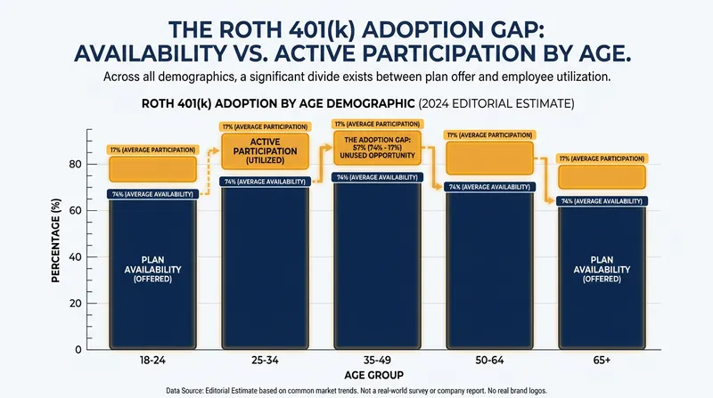 While nearly three-quarters of employer plans offer a Roth option, active participation remains below 20%.