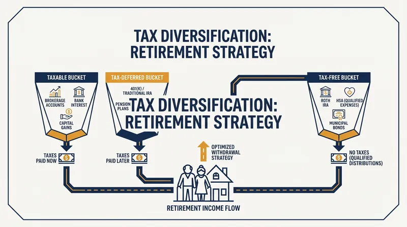 Tax diversification ensures retirees have multiple 'buckets' to draw from, allowing them to manage their taxable income year by year.