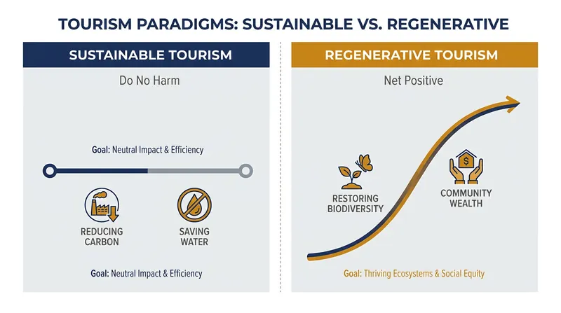 The paradigm shift from minimizing negative impact to actively generating positive outcomes.