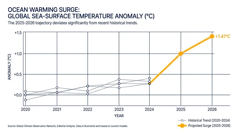 Global sea-surface temperatures have remained at unprecedented, record-breaking levels for over a year.
