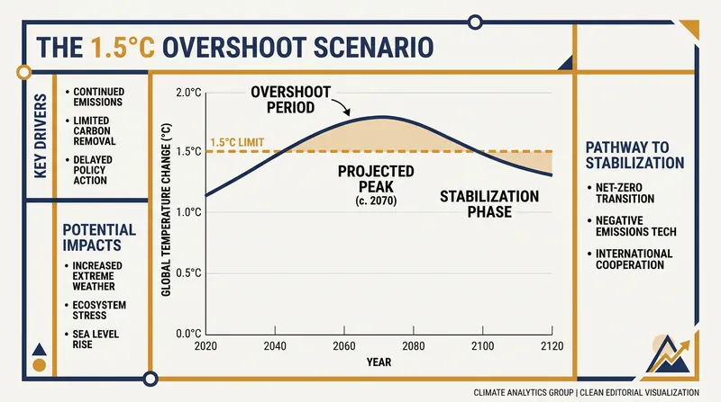 Climate models increasingly rely on 'overshoot' scenarios, where temperatures temporarily breach 1.5°C before being reduced via carbon removal.