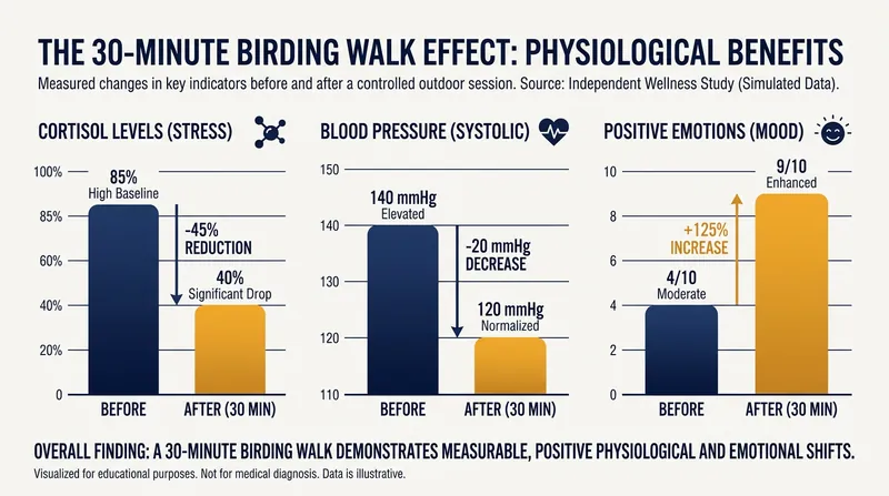 Just 30 minutes of walking accompanied by birdsong significantly lowers stress hormones.