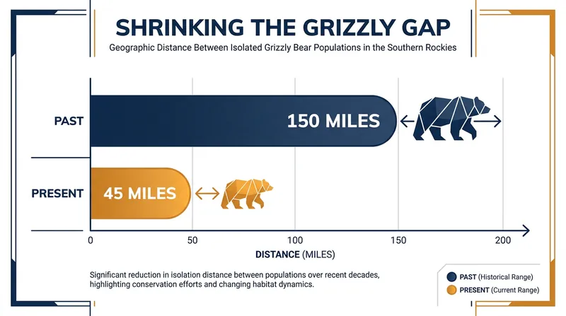 Conservation efforts in the Yellowstone to Yukon region have drastically reduced the distance between isolated grizzly bear populations.