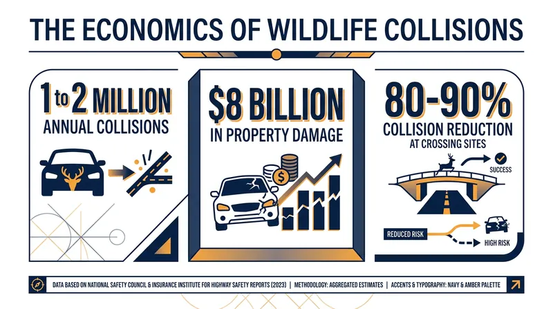 Beyond ecological benefits, wildlife crossings offer a massive return on investment by preventing fatal and costly highway accidents.
