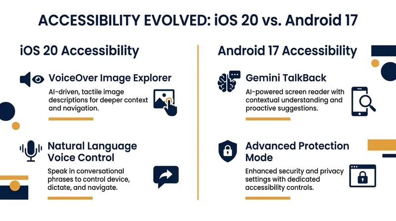 Both major smartphone platforms are heavily investing in AI-driven accessibility for their 2026 releases.