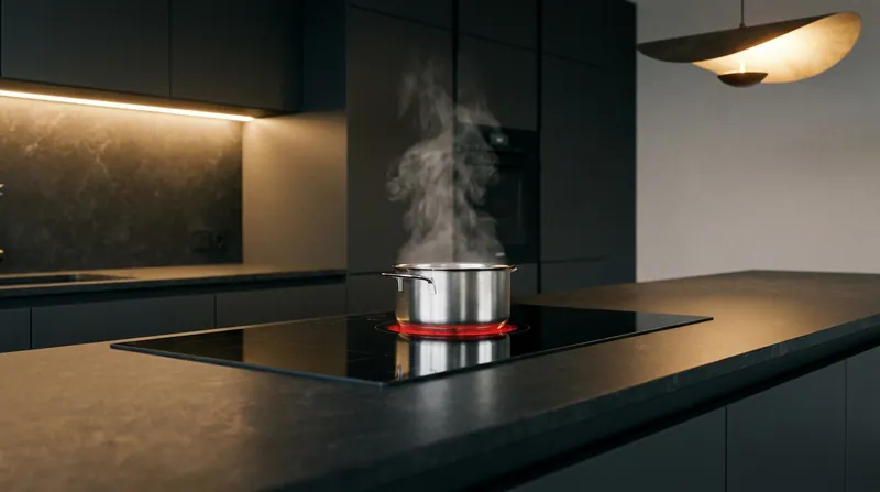 Induction cooktops use magnetic fields to heat pans directly, boiling water faster than gas while eliminating indoor emissions.