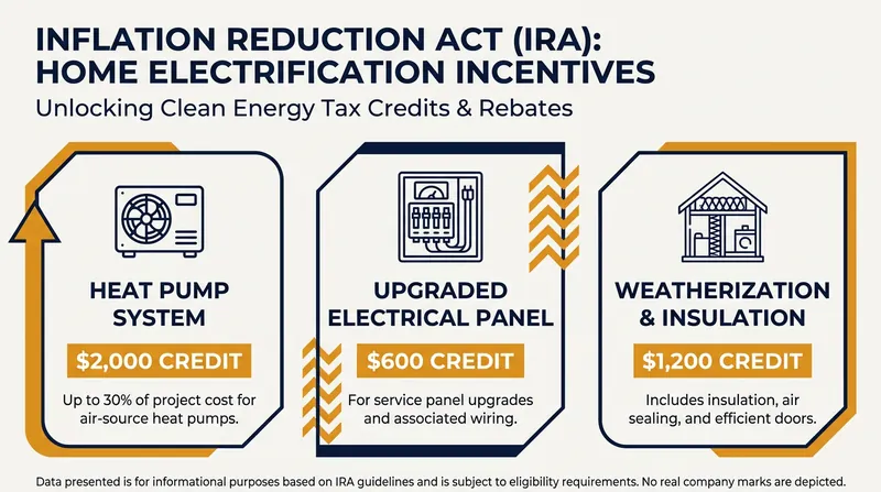 Federal tax credits for electrification reset annually, allowing homeowners to stagger upgrades over multiple years.