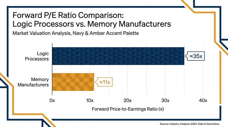 Despite record profits, memory manufacturers trade at a fraction of the valuation multiples enjoyed by logic chip designers.