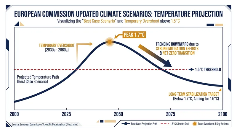 Updated projections suggest a temporary overshoot of the 1.5°C target is likely, even under optimistic mitigation scenarios.