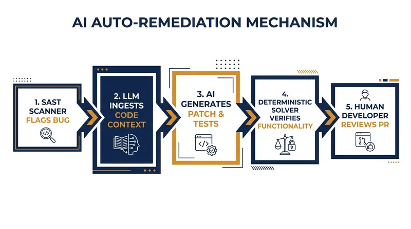 How modern AI auto-remediation pipelines integrate deterministic solvers and human review to ensure patch safety.