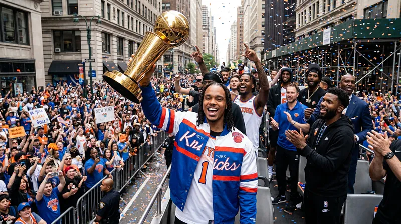 Players and city officials rode floats up Broadway, greeting fans who had waited decades for a championship.