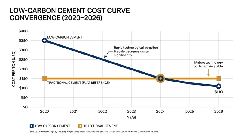 The green premium for sustainable concrete has effectively vanished as startups reach commercial scale.