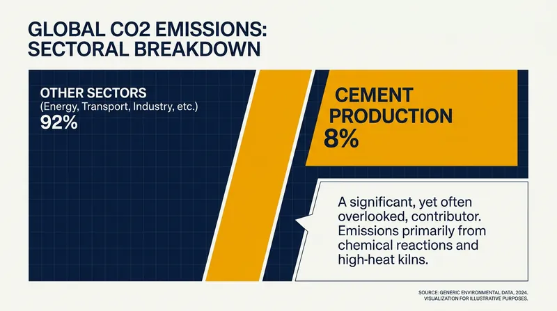 Cement production is responsible for a massive portion of global emissions, making it a critical target for deep-tech decarbonization.