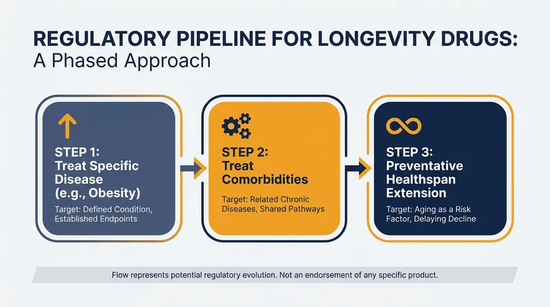 Because aging is not recognized as a disease, longevity drugs must first prove effective against specific conditions.