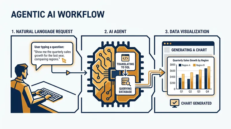 Agentic AI translates plain-English questions into executable database queries.
