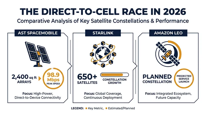 The three major players racing to deploy space-based cellular broadband.