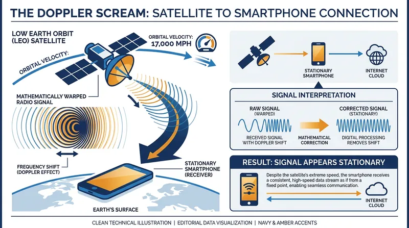 Satellites must pre-distort their signals to cancel out the Doppler shift caused by moving at Mach 22.