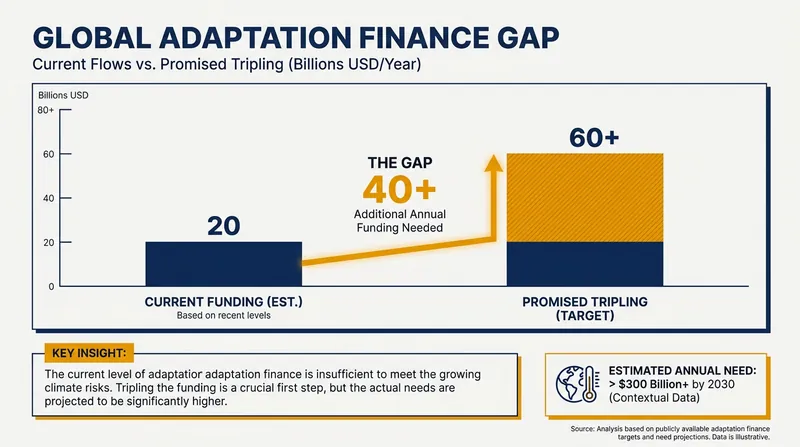 Developing nations argue that current adaptation funding falls drastically short of the promised tripling of finance.
