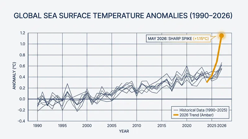 Sea surface temperatures in May 2026 reached exceptionally high levels, fueling the rapid development of El Niño conditions.
