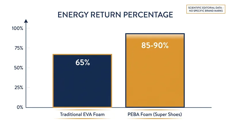 PEBA foam returns significantly more energy to the runner than traditional EVA foam.