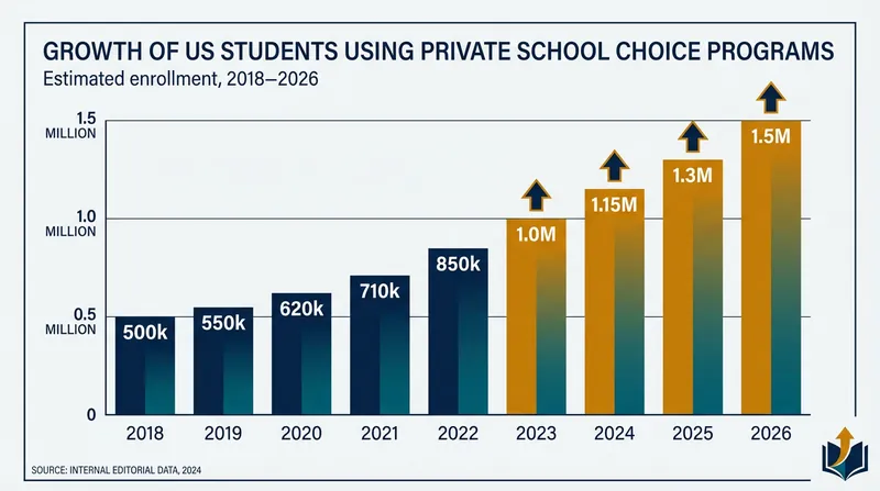 Enrollment in private school choice programs has tripled since 2018, reaching an estimated 1.5 million students.